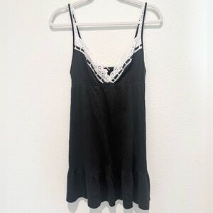 Victoria's Secret black 100% Cotton white Lace slip dress babydoll nightgown M